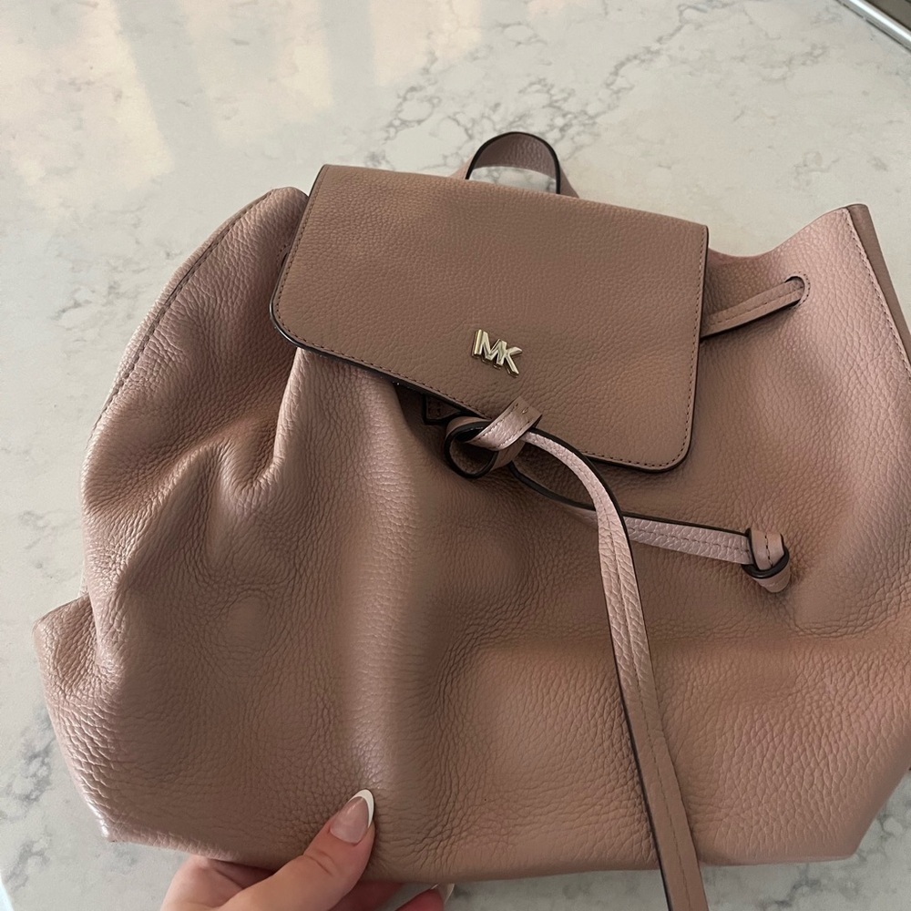 Michael Kors Rose Taupe Pebbled Leather Drawstring Backpack